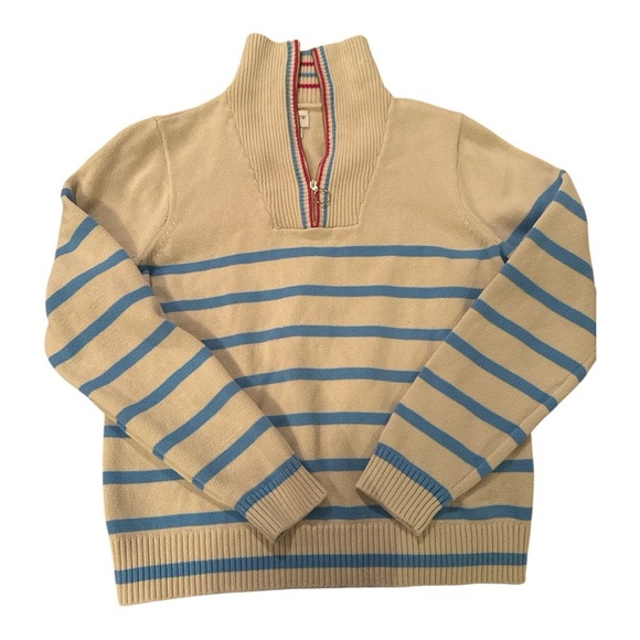 J. Crew Striped Half-Zip Pullover Sweater Sz M Preppy Mock Neck Neutral Knit - Picture 2 of 5